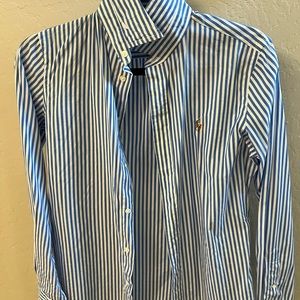 Polo Ralph Lauren blue and white striped Oxford button down shirt